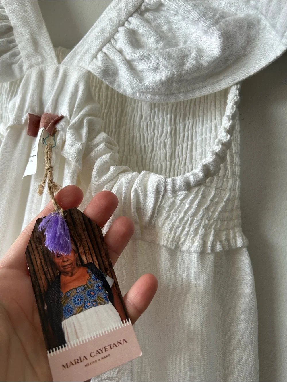 NWT Maria Cayetana Luxury Hand made in Mexico White Linen Maxi Dress - Picture 10 of 16
